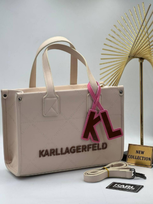 Torba Karl Lagerfeld K/SKUARE EMBOSSED TOTE BAG "Cream White - Brown"