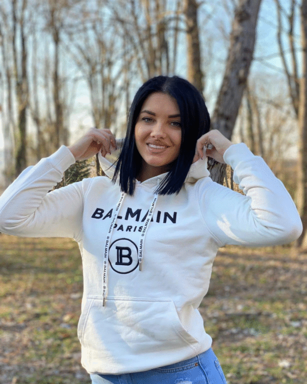 Hoodie Balmain Paris "White - Black Text"