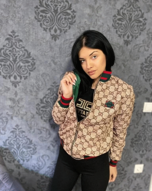 Tanka Jakna Gucci "Light Brown - Red, Green" - Slika 3