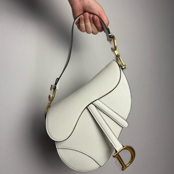 Christian Dior White Leather Saddle Handbag