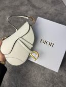 Christian Dior White Leather Saddle Handbag