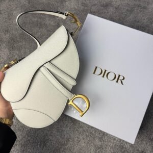 Christian Dior White Leather Saddle Handbag