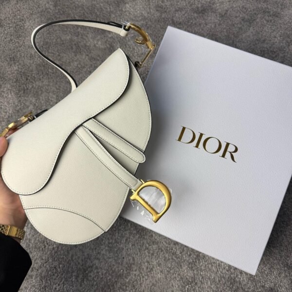 Christian Dior White Leather Saddle Handbag