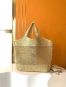 YSL Saint Laurent Natural Raffia Iace Shopping Tote