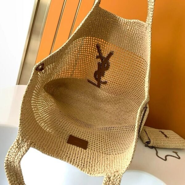 YSL Saint Laurent Natural Raffia Iace Shopping Tote