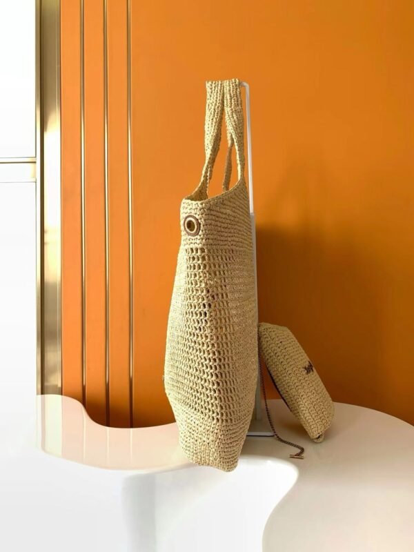 YSL Saint Laurent Natural Raffia Iace Shopping Tote - Slika 6