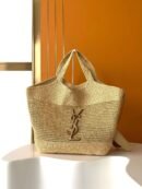 YSL Saint Laurent Natural Raffia Iace Shopping Tote