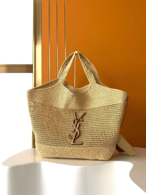 YSL Saint Laurent Natural Raffia Iace Shopping Tote - Slika 10