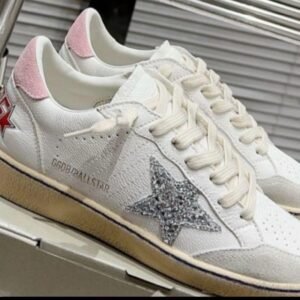 Golden Goose Ballstar pink suede Glitter Star