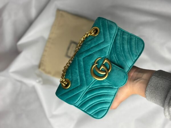 Gucci Marmont shoulder bag "Petrol Blue velvet", MINI - Slika 6