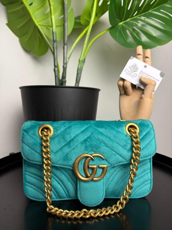 Gucci Marmont shoulder bag "Petrol Blue velvet", MINI - Slika 5