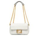 Authenticated Fendi Zucca Embossed Chain Midi Baguette White
