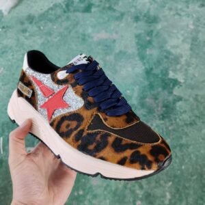 Golden Goose Running Sole Leopard / Red Star