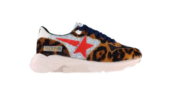Golden Goose Running Sole Leopard / Red Star