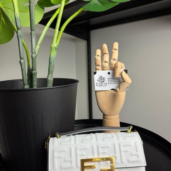 Authenticated Fendi Zucca Embossed Chain Midi Baguette White