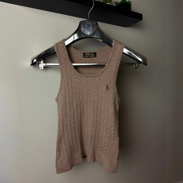 Majica Polo Ralph Lauren bez rukava, pletena, svijetlo smeđa