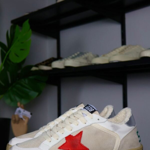 Golden Goose Taupe/White/Silver Red Star