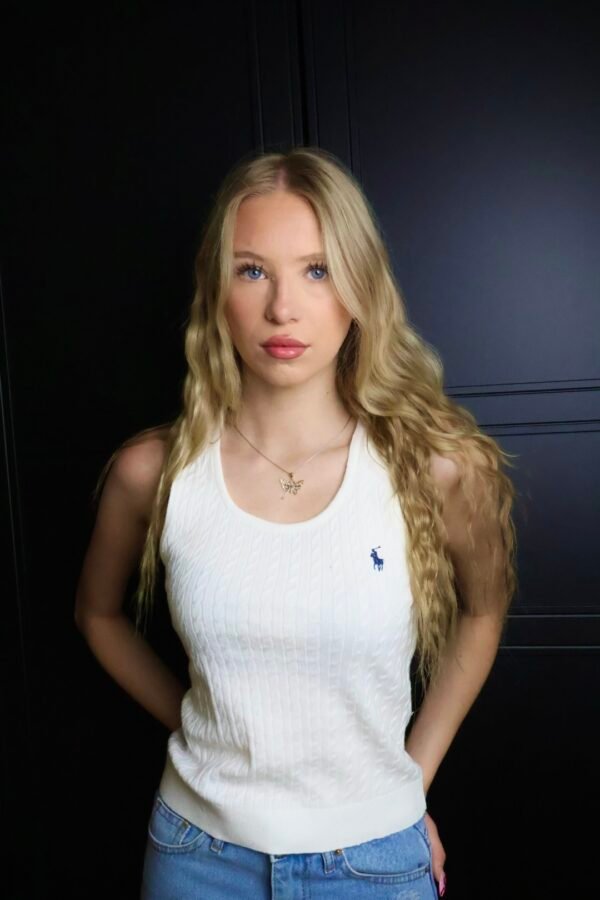 Majica Polo Ralph Lauren bez rukava, pletena, bijela - Slika 2