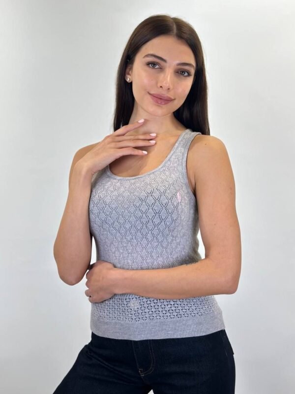 Majica Polo Ralph Lauren bez rukava, pletena, svijetlo siva