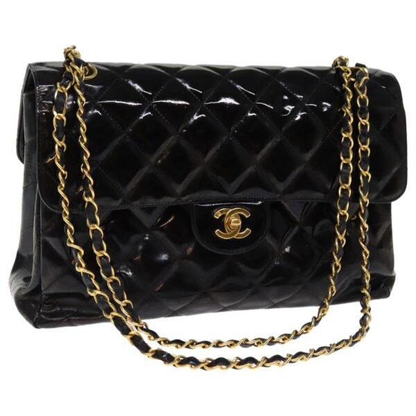 CHANEL Matelasse Double Face Chain Shoulder Bag Enamel Black