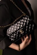 CHANEL Matelasse Double Face Chain Shoulder Bag Enamel Black