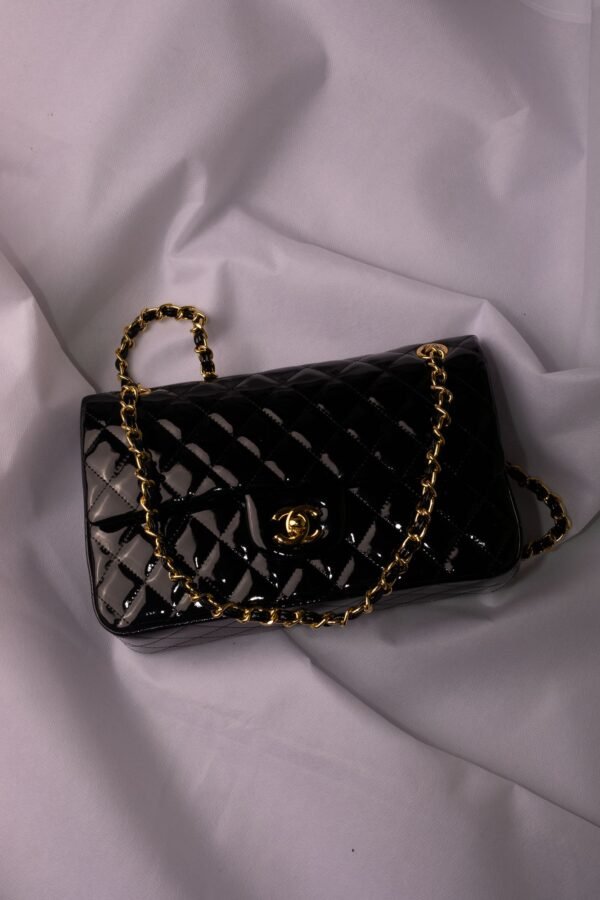 CHANEL Matelasse Double Face Chain Shoulder Bag Enamel Black - Slika 3
