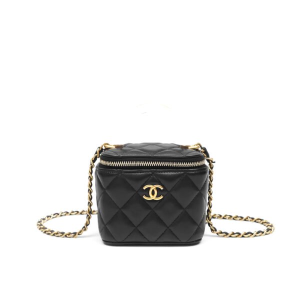 Chanel Mini Metal Vanity With Chain Black Lambskin Aged Gold Hard