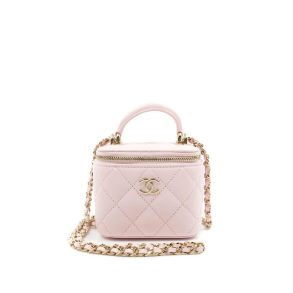 Chanel Mini Top Handle Vanity With Chain Light Pink Lambskin Gold Hard