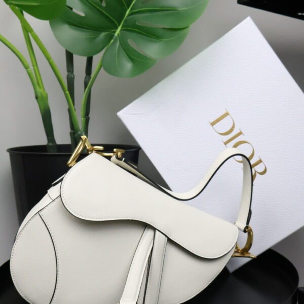 Christian Dior White Leather Saddle Handbag