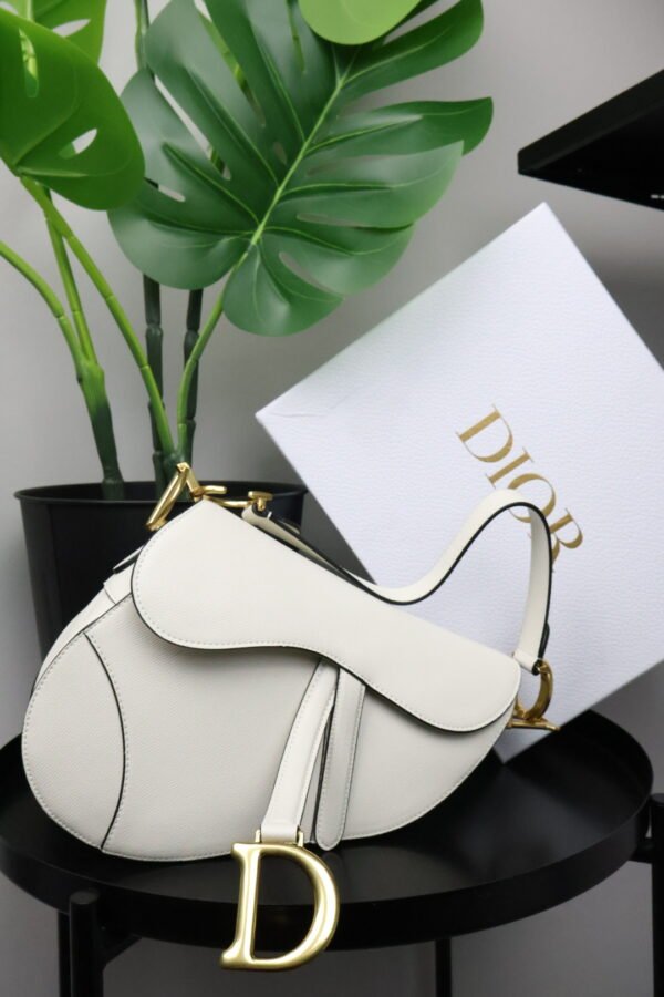Christian Dior White Leather Saddle Handbag - Slika 7