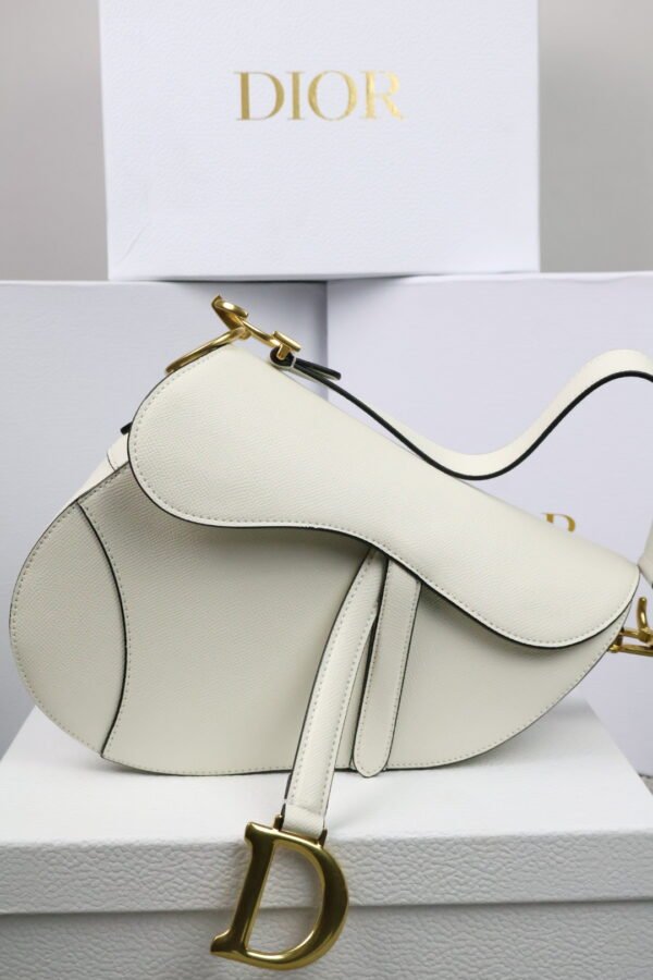 Christian Dior White Leather Saddle Handbag - Slika 5