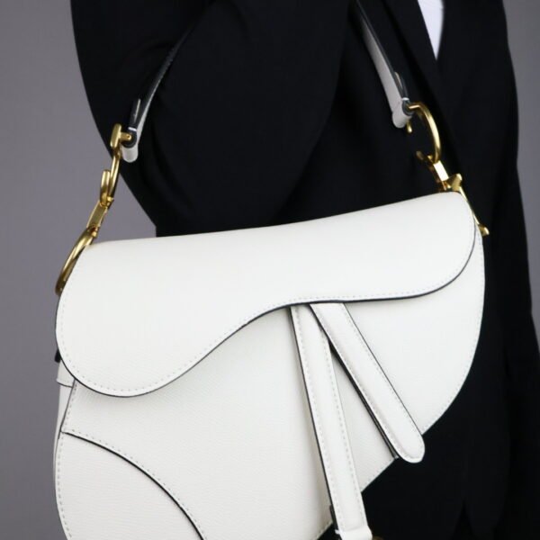 Christian Dior White Leather Saddle Handbag