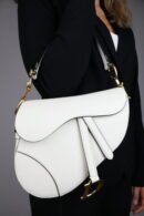 Christian Dior White Leather Saddle Handbag
