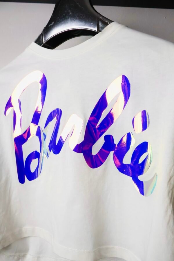 Barbie majica / White / glittery sleeves / Purple logo - Slika 4