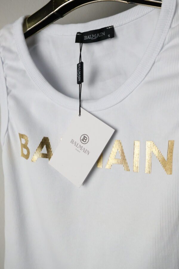 Balmain majica bez rukava / White / Gold Logo - Slika 5