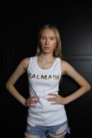 Balmain majica bez rukava / White / Gold Logo