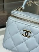 Chanel Mini Top Handle Vanity With Chain Light Blue Lambskin Gold Hard