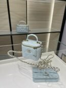 Chanel Mini Top Handle Vanity With Chain Light Blue Lambskin Gold Hard