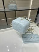 Chanel Mini Top Handle Vanity With Chain Light Blue Lambskin Gold Hard