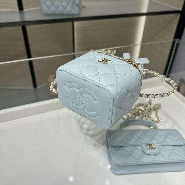 Chanel Mini Top Handle Vanity With Chain Light Blue Lambskin Gold Hard