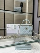 Chanel Mini Top Handle Vanity With Chain Light Blue Lambskin Gold Hard