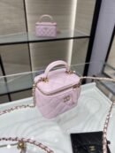 Chanel Mini Top Handle Vanity With Chain Light Pink Lambskin Gold Hard