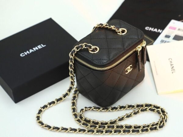 Chanel Mini Metal Vanity With Chain Black Lambskin Aged Gold Hard - Slika 3