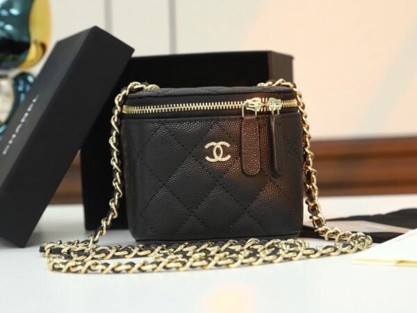 Chanel Mini Metal Vanity With Chain Black Lambskin Aged Gold Hard - Slika 7