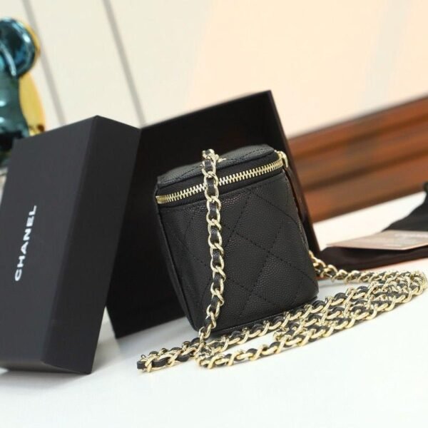 Chanel Mini Metal Vanity With Chain Black Lambskin Aged Gold Hard