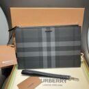 Burberry Edin Check E-canvas Pouch In Charcoal