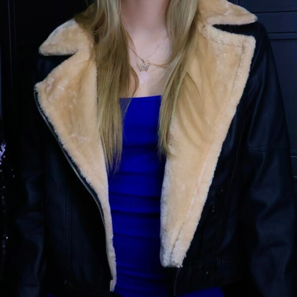 Biker jakna Black / Crna umjetno krzno