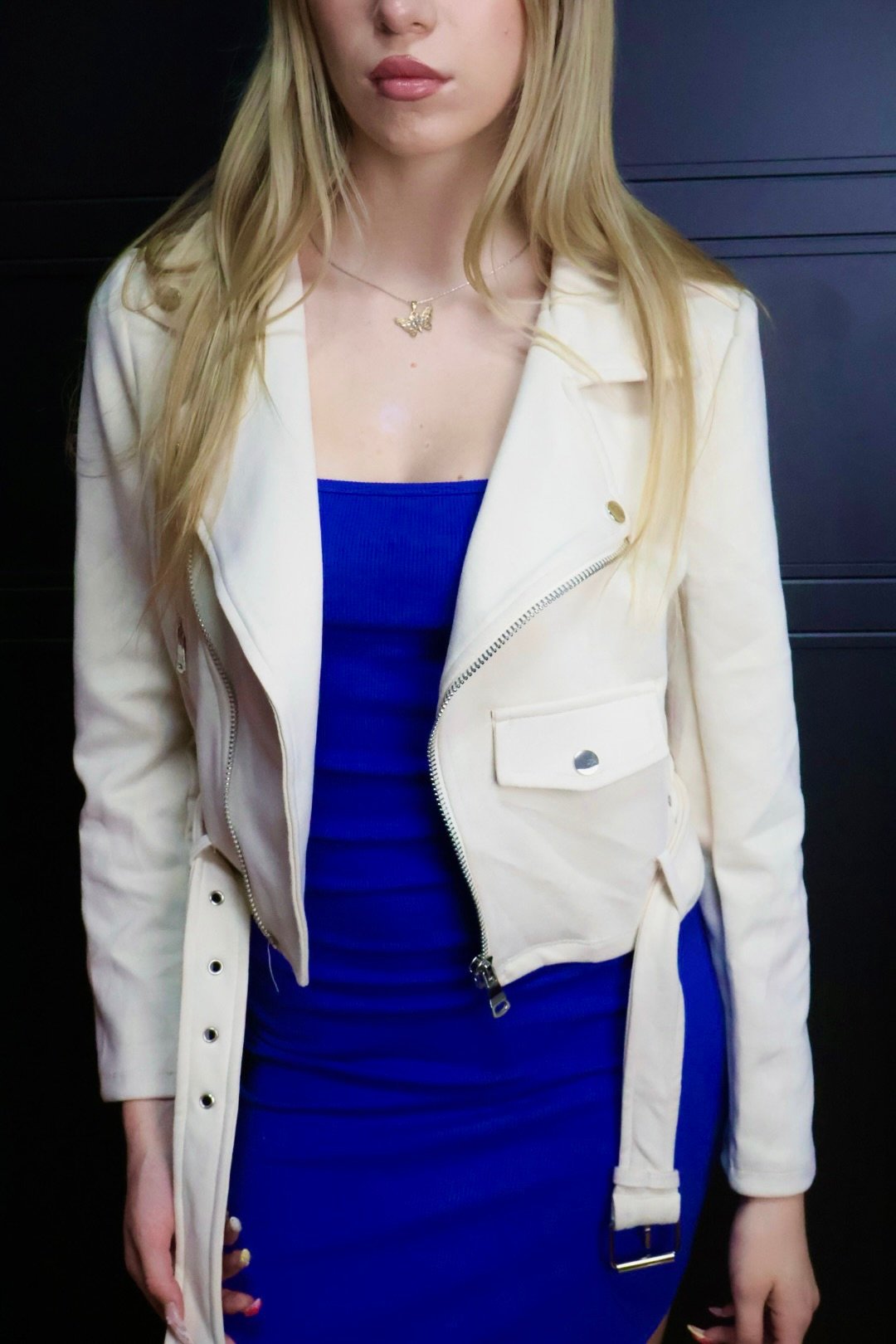 C'est Monique biker jakna Suedette White - Slika 5