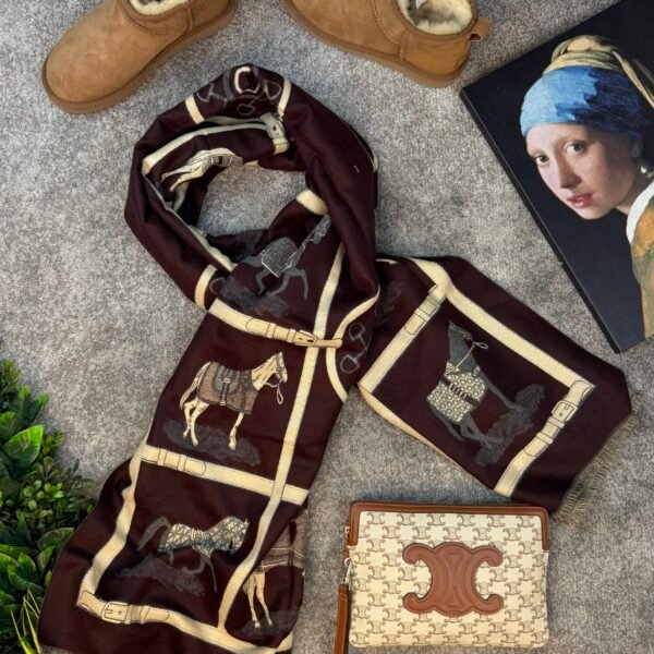 Hermes Šal Bordeaux/White