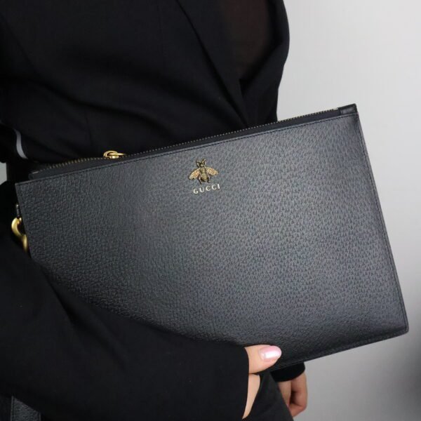 Gucci Animalier Bee Clutch Black Leather